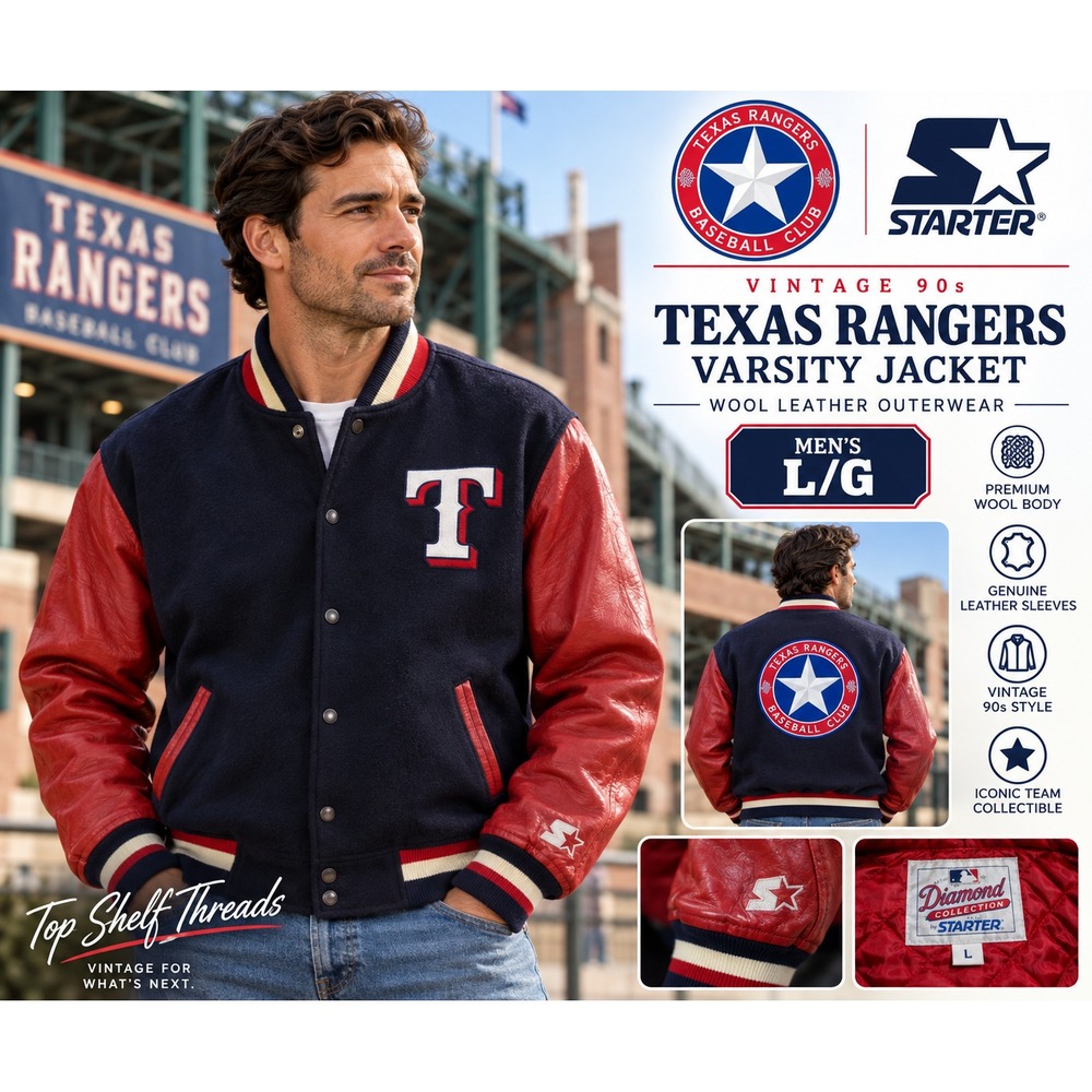 VTG 90s Starter Texas Rangers Men L Diamond Collection Wool Leather Varsity MLB